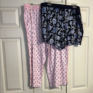 NAUTICA Size XX-Large Pink Blue Pajama Bottoms Shorts Pants Nautical Anchors